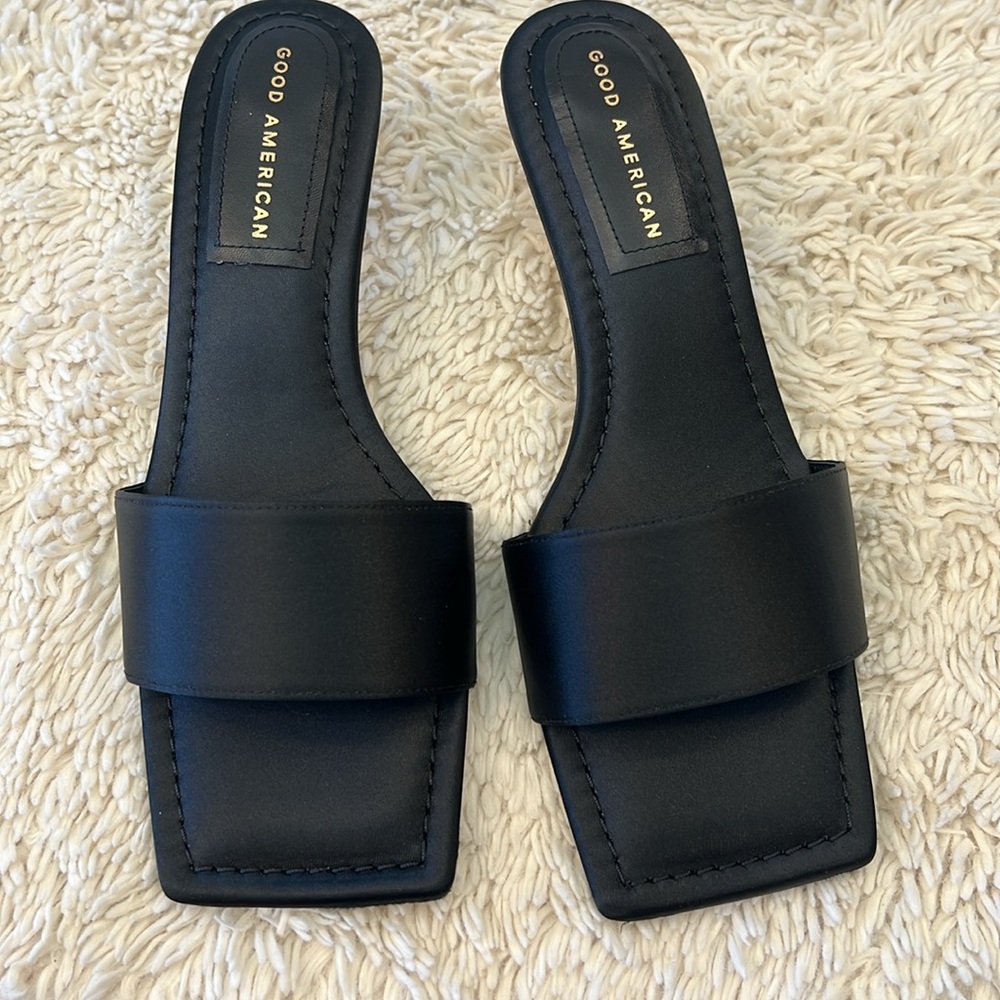 Good American black rhinestone kitten heel slip on slide sandal size 9 NWT - Picture 6 of 8